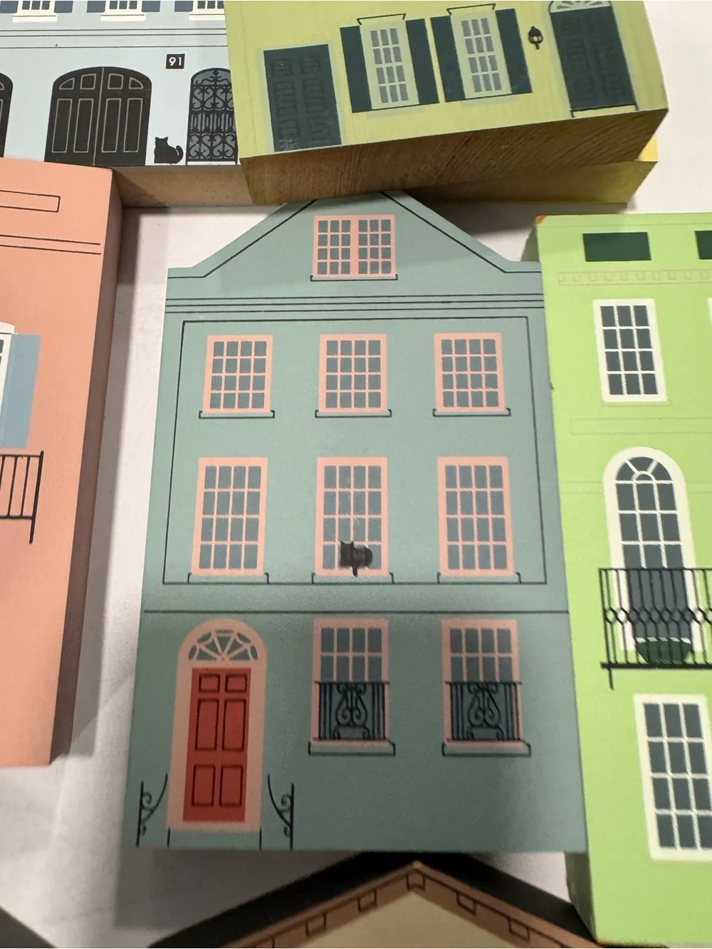 Cats meow Rainbow Row Collection set of 8 plus the market and town hall
